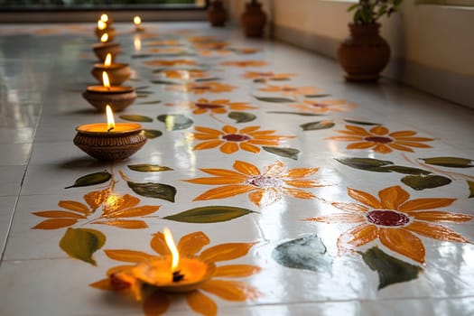 Rangoli Painting on Floor in Home. Indian Culture and Traditions During Sankranti