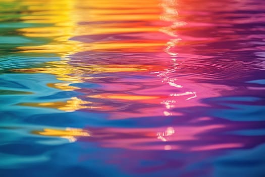 The sun's rays reflect different colors off the ripples in the water.