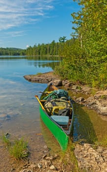 Canoe Ready to Explore the Wilderness on the Kekekabic Ponds in the Boundary Waters Canoe Area in Minnesota