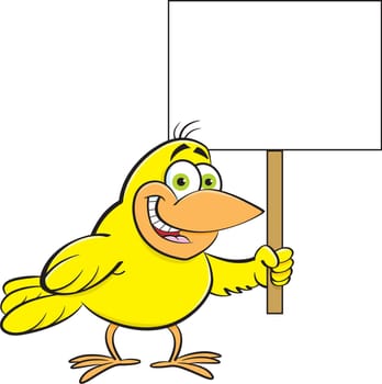 Cartoon illustration of a bird holding a sign.