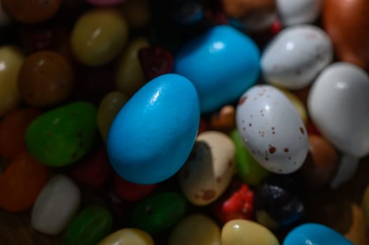 Colorful decorative eggs are gathered, embodying the spirit of spring festivities.