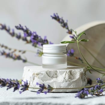Cosmetic cream in a glass jar. Skin care concept. Background for beauty products