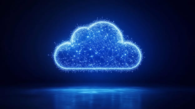 Futuristic cloud computing network connecting data through a global digital information flow