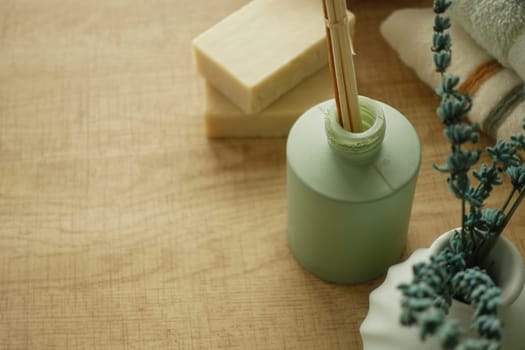 Relaxing spa essentials including essential oils and soothing decor.