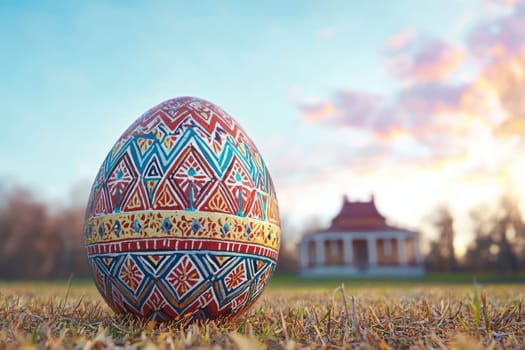 A beautifully crafted and intricately designed Easter egg placed amidst the lush nature, symbolizing spring and renewal