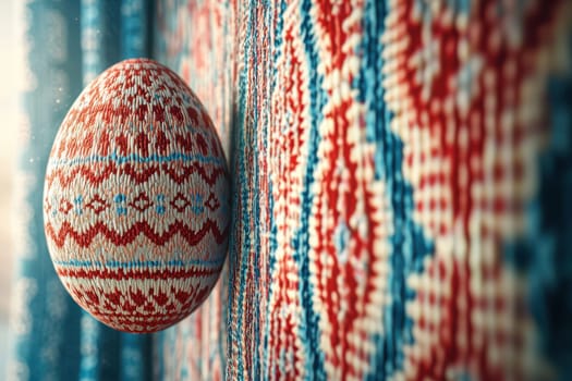 A patterned egg on colorful fabric symbolizes the joyous Easter festivities celebrated annually by many