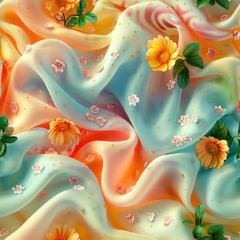 A beautifully vibrant fabric design that showcases flowers, soft textures, and an exciting mix of warm colors