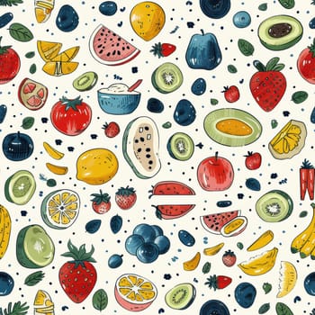 This is a vibrant and colorful pattern featuring a variety of fruits, ideal for any foodrelated designs