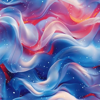 A mesmerizing and captivating blend of flowing waves in shades of blue, pink, and white tones featuring starry details