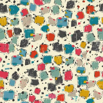 This vibrant design showcases an array of colorful dots and various shapes, all set against a textured background
