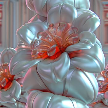 A captivating depiction of an artistic flower sculpture with glossy petals and a striking central core