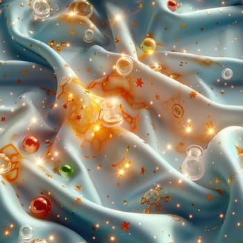 An enchanting and mesmerizing fabric design showcasing cosmic elements and adorned with sparkling ornaments