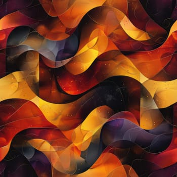 This artwork showcases a stunning blend of fiery colors and mesmerizing cosmic textures set in an abstract wave pattern