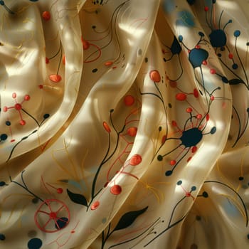 This luxurious satin fabric showcases exquisitely delicate floral patterns in a range of vibrant, rich colors