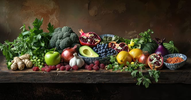 A stunning display of fresh vegetables and seasonal fruits highlighting health, wellness, and vitality