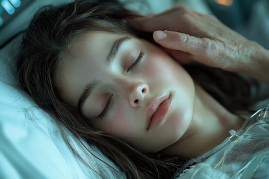 A serene scene capturing care and connection in a hospital, highlighting vulnerability and compassion.