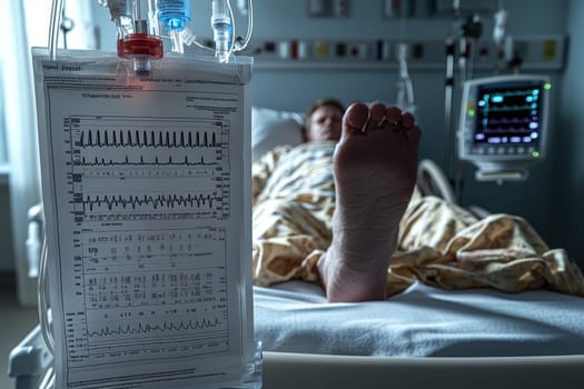 A patient rests in bed, surrounded by essential medical equipment, including an IV drip for proper hydration