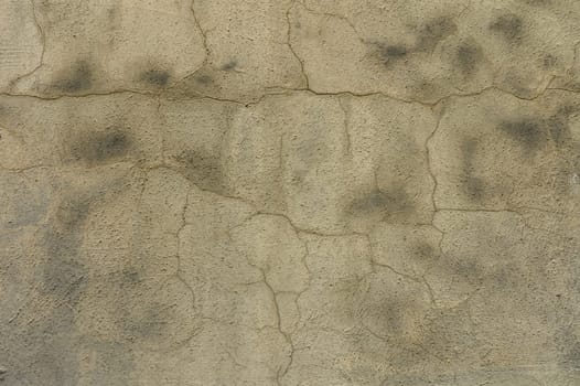 Cracks and stains adorn a weathered wall, telling stories of urban life and the effects of nature over time.