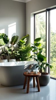 Lots of homemade potted flowers with bathroom. High quality photo