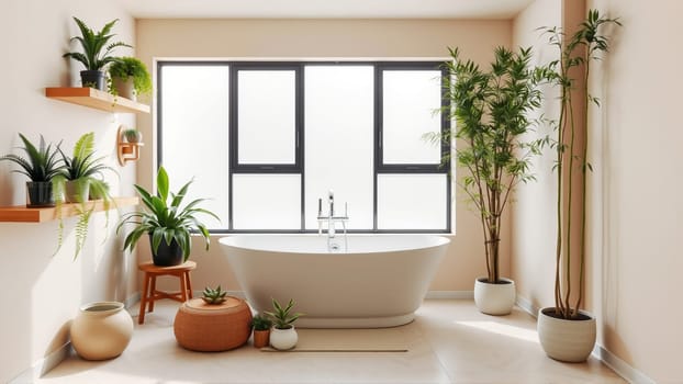 Lots of homemade potted flowers with bathroom. High quality photo