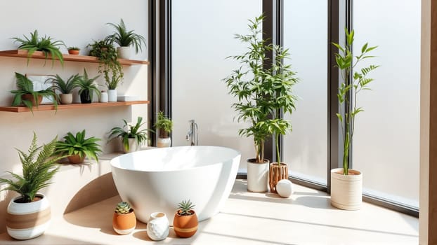 Lots of homemade potted flowers with bathroom. High quality photo