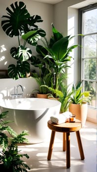 Lots of homemade potted flowers with bathroom. High quality photo