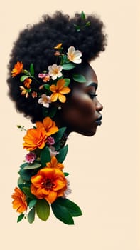 The woman's face profile is covered in bright colors. High quality photo