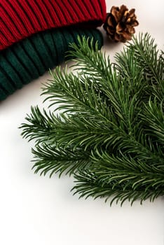 Fake fir tree branch for decorating of bouquets and home.
