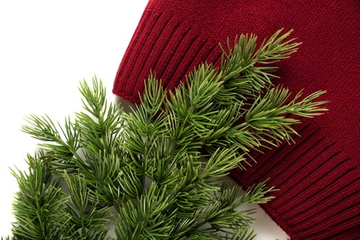 Fake fir tree branch for decorating of bouquets and home.