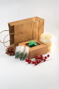 Set of package composition for Christmas gift on white background