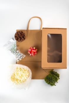 Set of package composition for Christmas gift on white background