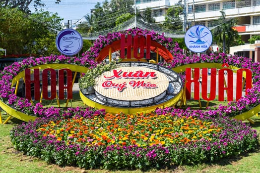 Nha Trang, Vietnam - 13 January 2023: decoration and flowers for Tet Lunar New Year