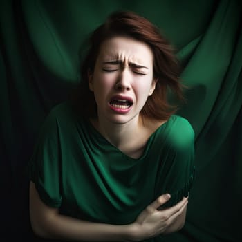 Severe abdominal pain in a woman. High quality photo
