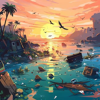 The problem of ecology. Heaps of garbage on the coast of the sea. High quality photo
