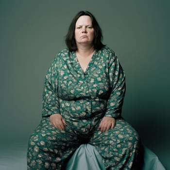 An image of a very sad woman who is overweight. Woman unable to lose weight. High quality photo