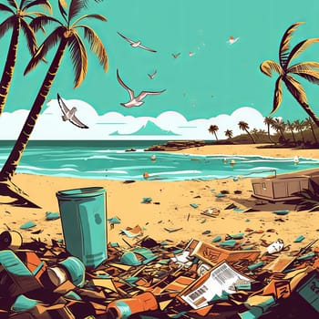 The problem of ecology. Heaps of garbage on the coast of the sea. High quality photo