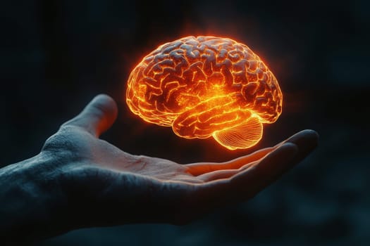 human hands hold brain model health concept..