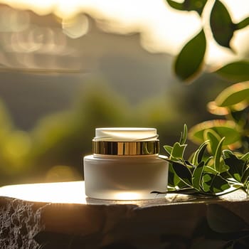 Cosmetic cream in a glass jar. Skin care concept. Background for beauty products