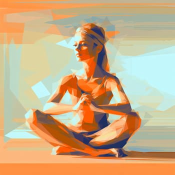 Polygonal image of a woman who meditates, sits in the lotus position. High quality photo
