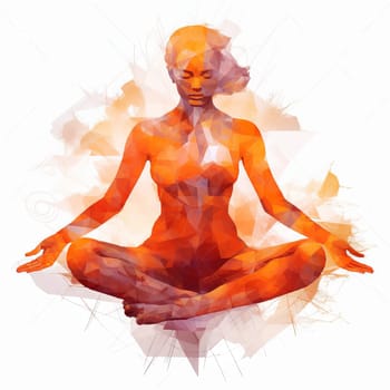 Polygonal image of a woman who meditates, sits in the lotus position. High quality photo