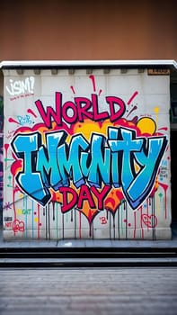 World International Immunity Day health may 2025 healthcare symbol globe infographic poster illustration graffiti High quality 3d illustration generated ai alt