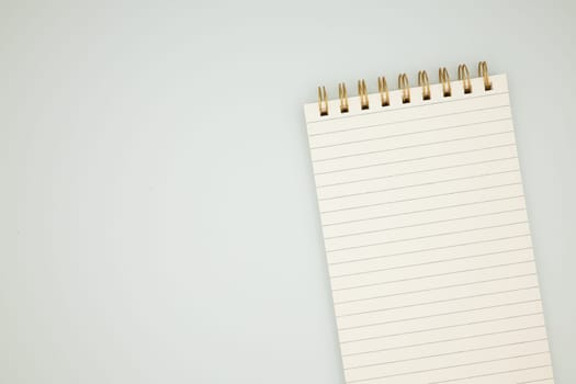 Spiral notepad with blank lined pages on light background.