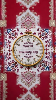 World International Immunity Day health may 2025 healthcare symbol red white infographic poster illustration graffiti High quality 3d illustration generated ai alt