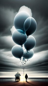 Gray art abstract concept men balloon sky background generated ai art illustration . High quality photo
