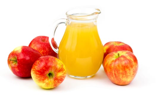 Apple juice and apples on white background