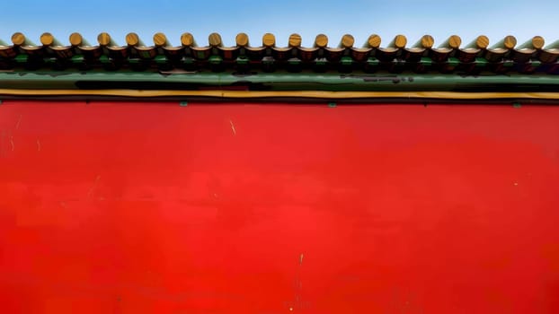 The Chinese old style window on bright red wall with nice sky