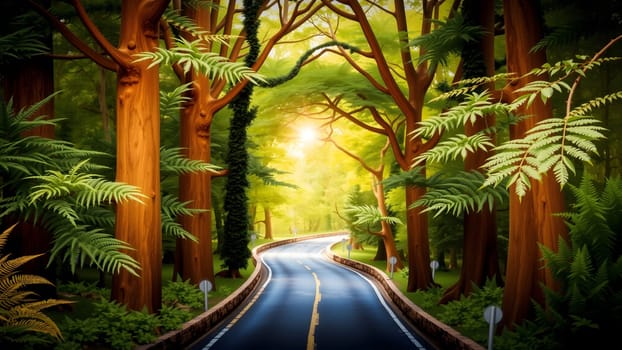 The road through the forest with nice green tree and beautiful lighting