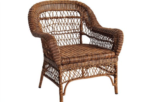 This stylish wicker chair adds a touch of elegance and comfort to any relaxing corner, perfect for lounging or enjoying warm weather.