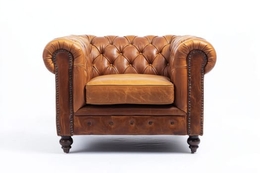 Stylish armchair featuring a rich brown leather upholstery and classic tufted design, ideal for enhancing any living room decor.
