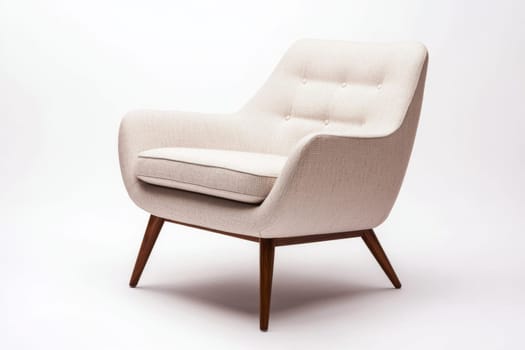 Stylish upholstered chair designed with wooden legs showcasing a minimalist aesthetic suitable for various interior designs.